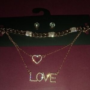 Gold and Silver Love Necklace and Earring Set